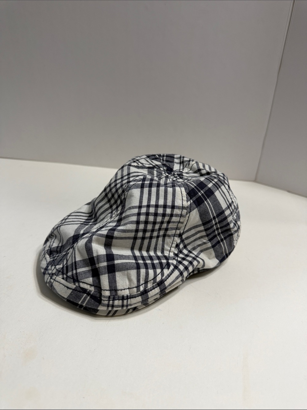Gymboree Kids Boys Navy Blue & White Plaid Newsboy Cap